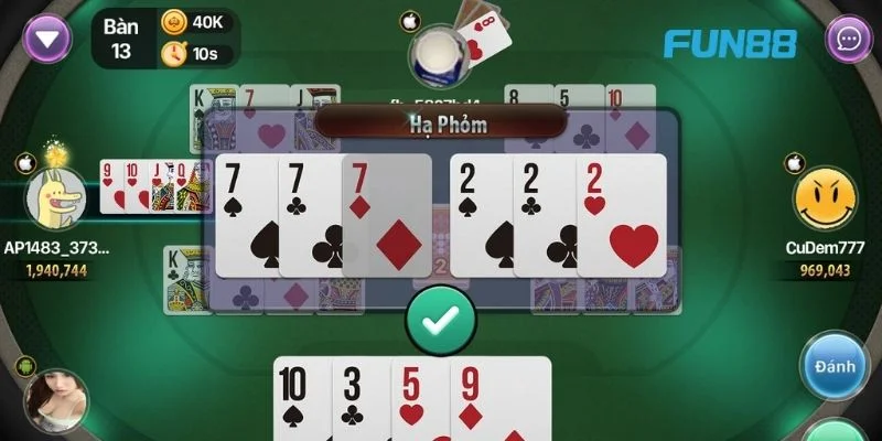 Kỹ Thuật Chơi Bài Phỏm Online Tại Fun88 Trên Cơ Đối Thủ 3 Phỏm tại nhà cái Fun88 có lối tính điểm dễ hiểu.