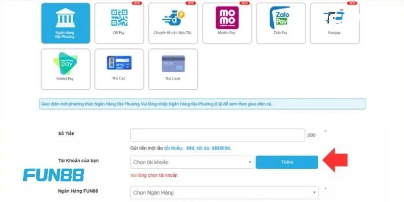 Fun88 Process- Link Trang Chủ Chính Thức Fun 88 Mới Nhất 2025 12 Chỉ vài bước là bạn lập tức có thể nạp tiền vào sảnh cược của Fun88.